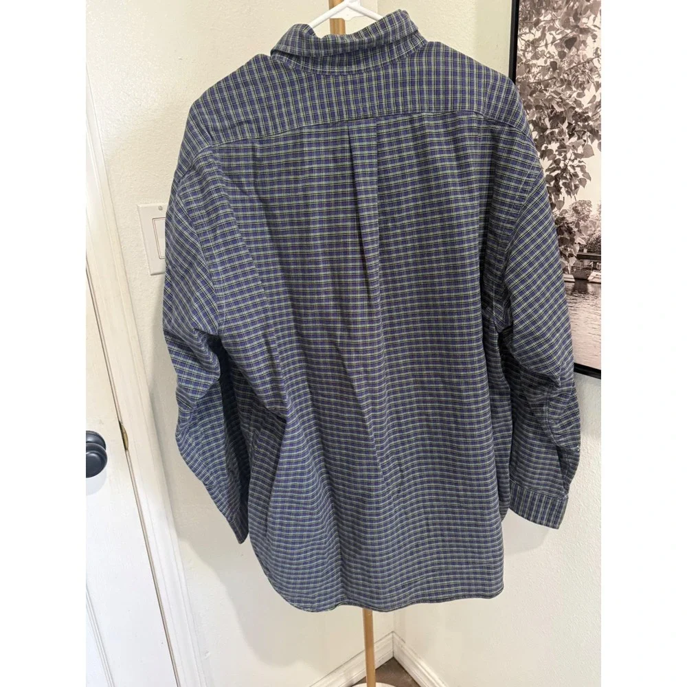 Polo Ralph Lauren Big Shirt Mens Large L Navy Green Plaid Button Down Cotton